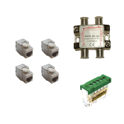 Kit com | 4x embases cat. 6A + 1 bornier de terre + 1 répartiteur TV