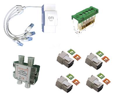 Kit com 1 dti + cordon pieuvre + bornier/terre + rep.tv + 4 embases RJ45