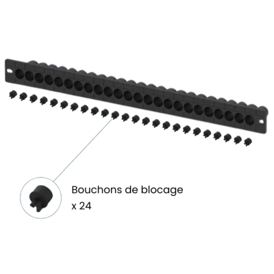 Panneau de gestion de câbles 24 ports avec bouchons de blocage
