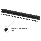 Panneau de gestion de câbles 24 ports avec bouchons de blocage