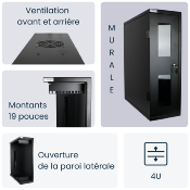 Coffret vertical mural 19" - 6U épaisseur 300mm - Noir