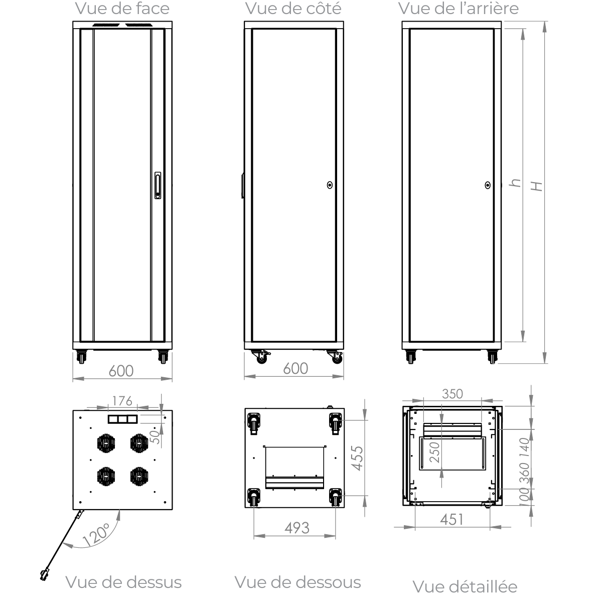 Schma des dimensions d'une baie de brassage B6 600 mm